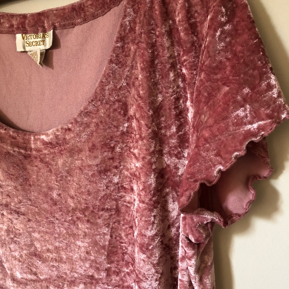 Vintage 1990s Pink Crushed Velvet Mini Nightshirt Victoria's Secret Gold Label - Picture 4 of 7